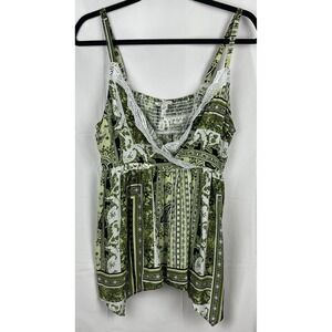 Cato's Women's‎ Large Babydoll Top Y2K Inspired Green Fairycore Paisley Floral